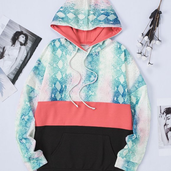 Green Snakeskin Colorblock Hoodie - Picture 10 of 11